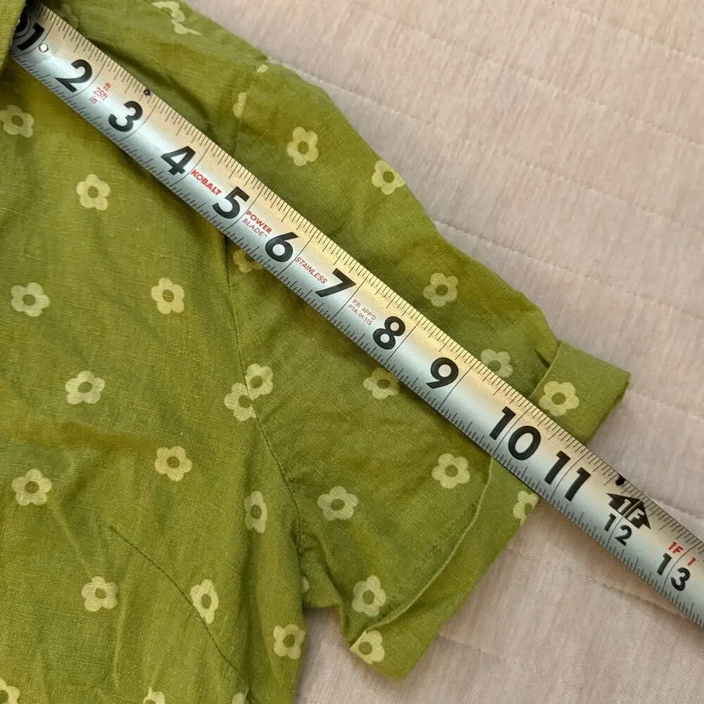 Twik Green Floral Linen Blend Button Front Dress Small - Picture 7 of 11